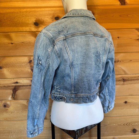 RETAIL $248 Seven for all mankind distressed cropped Jean jacket light denim - Picture 3 of 9